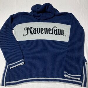 Harry Potter Ravenclaw Blue Crest Spell Out Knitted Sweater‎ Hoodie Size Large